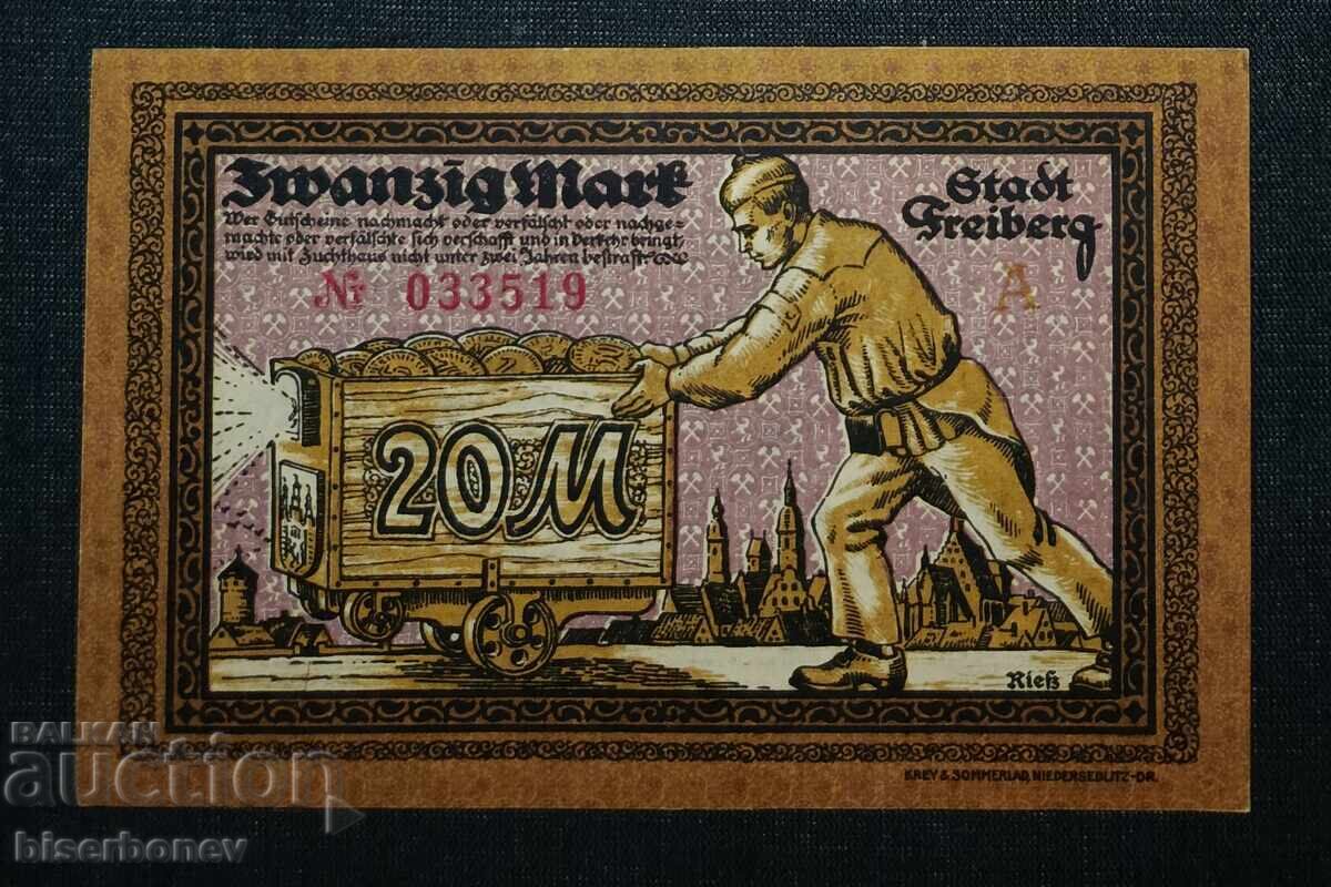 Germany, Freiberg 20 Mark, 1918, UNC with price 16.00 BGN | € 8.18 Germany, Freiberg 20 Mark, 1918, UNC with price 16.00 BGN | € 8.18