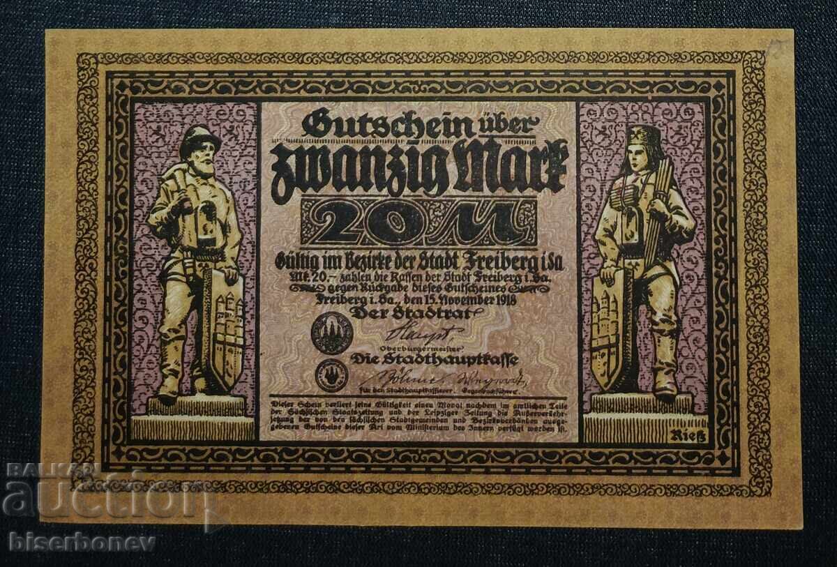 Germany, Freiberg 20 Mark, 1918, UNC Germany, Freiberg 20 Mark, 1918, UNC