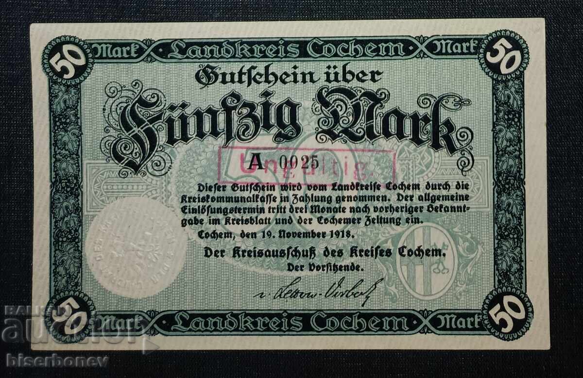 Germany, Germany, 50 Mark Cochem, 1918, UNC
