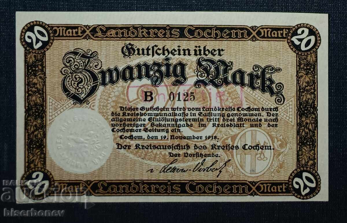 Γερμανία, Γερμανία, 20 μάρκα Κόχεμ, 1918, UNC