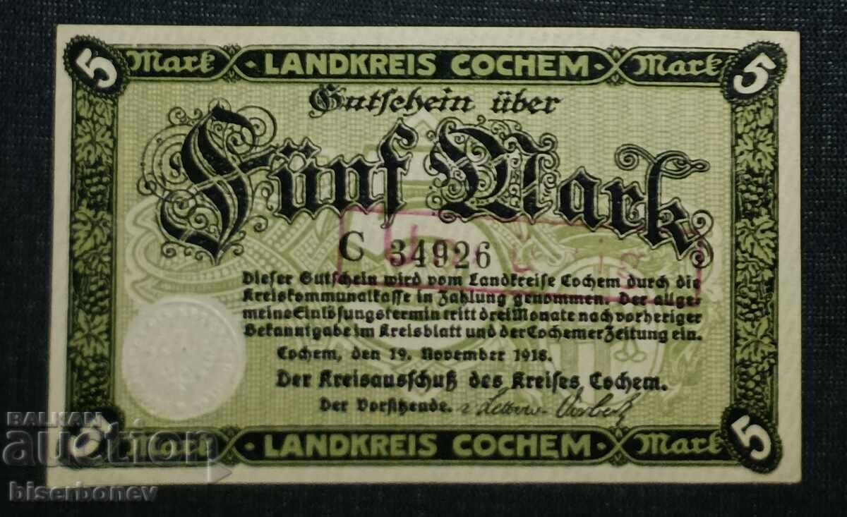 Γερμανία, Γερμανία, 5 μάρκα Κόχεμ, 1918, UNC