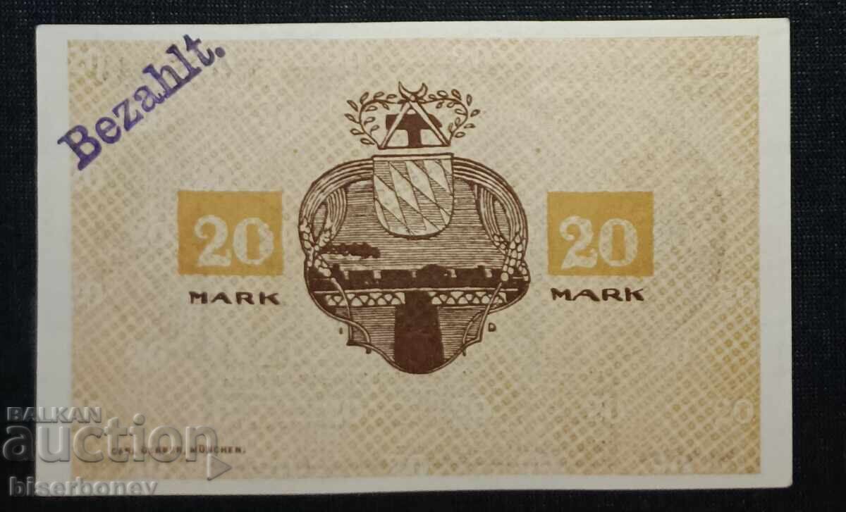 Germania, Germania, 20 mărci München/Bayern, 1918, UNC cu preț 14.00 BGN | € 7.16