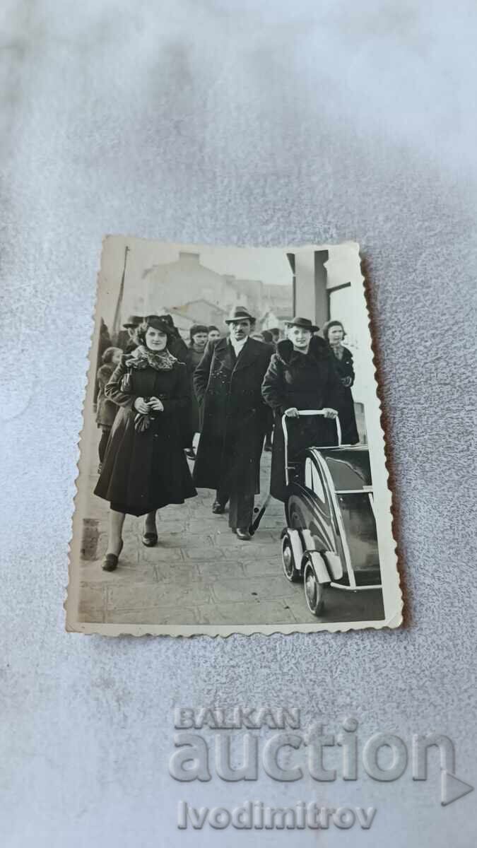 Sofia Photo Man and Two Women with Retro Baby Carriage 1939
