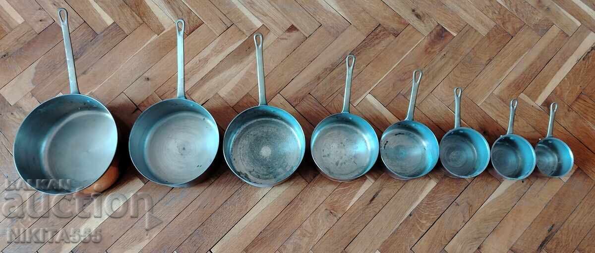 Παλιά χάλκινα τηγάνια, τηγάνι, κατσαρόλα, κασσερόλα, κατσαρόλα - 8 τμχ με τιμή 400.00 BGN | € 204.52