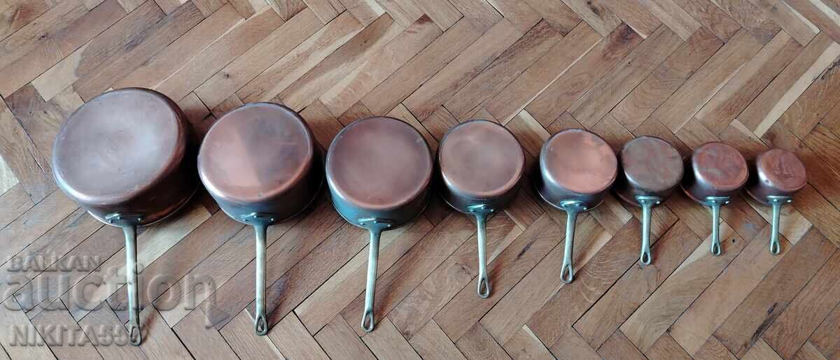 Δημοπρασία Παλιά χάλκινα τηγάνια, τηγάνι, κατσαρόλα, κασσερόλα, κατσαρόλα - 8 τμχ