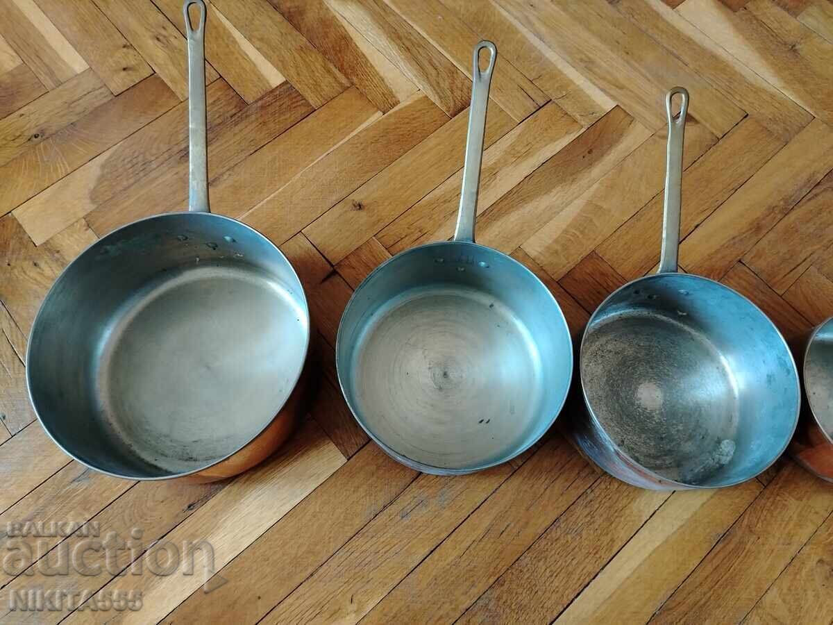 Παράδοση Παλιά χάλκινα τηγάνια, τηγάνι, κατσαρόλα, κασσερόλα, κατσαρόλα - 8 τμχ