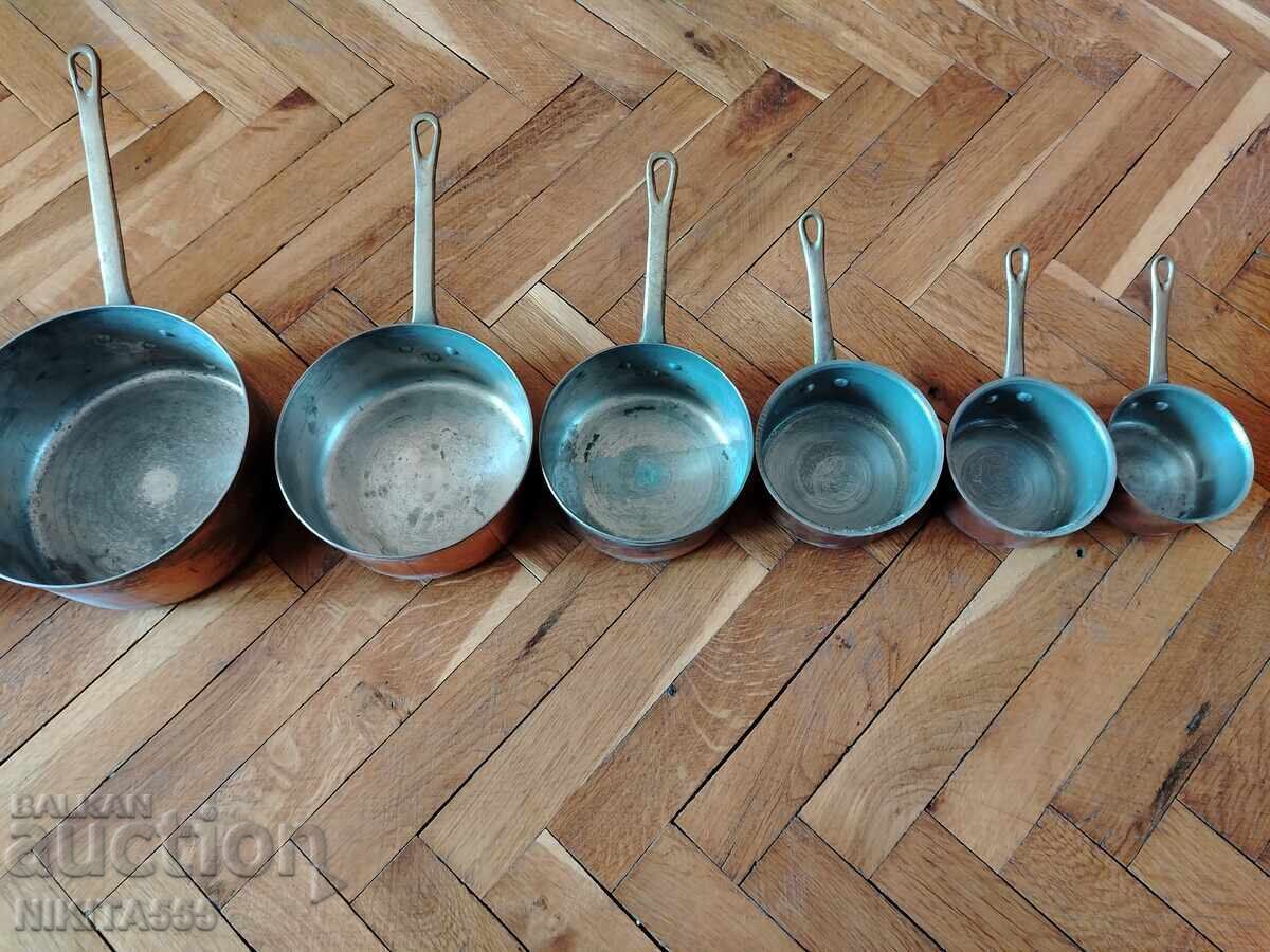 Παλιά χάλκινα τηγάνια, τηγάνι, κατσαρόλα, κασσερόλα, κατσαρόλα - 8 τμχ - 5