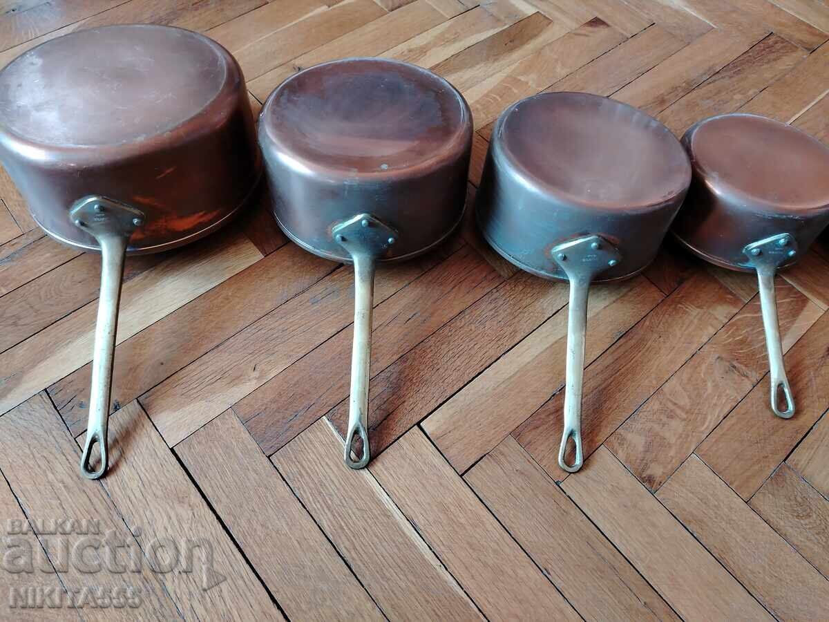 Παλιά χάλκινα τηγάνια, τηγάνι, κατσαρόλα, κασσερόλα, κατσαρόλα - 8 τμχ - 6