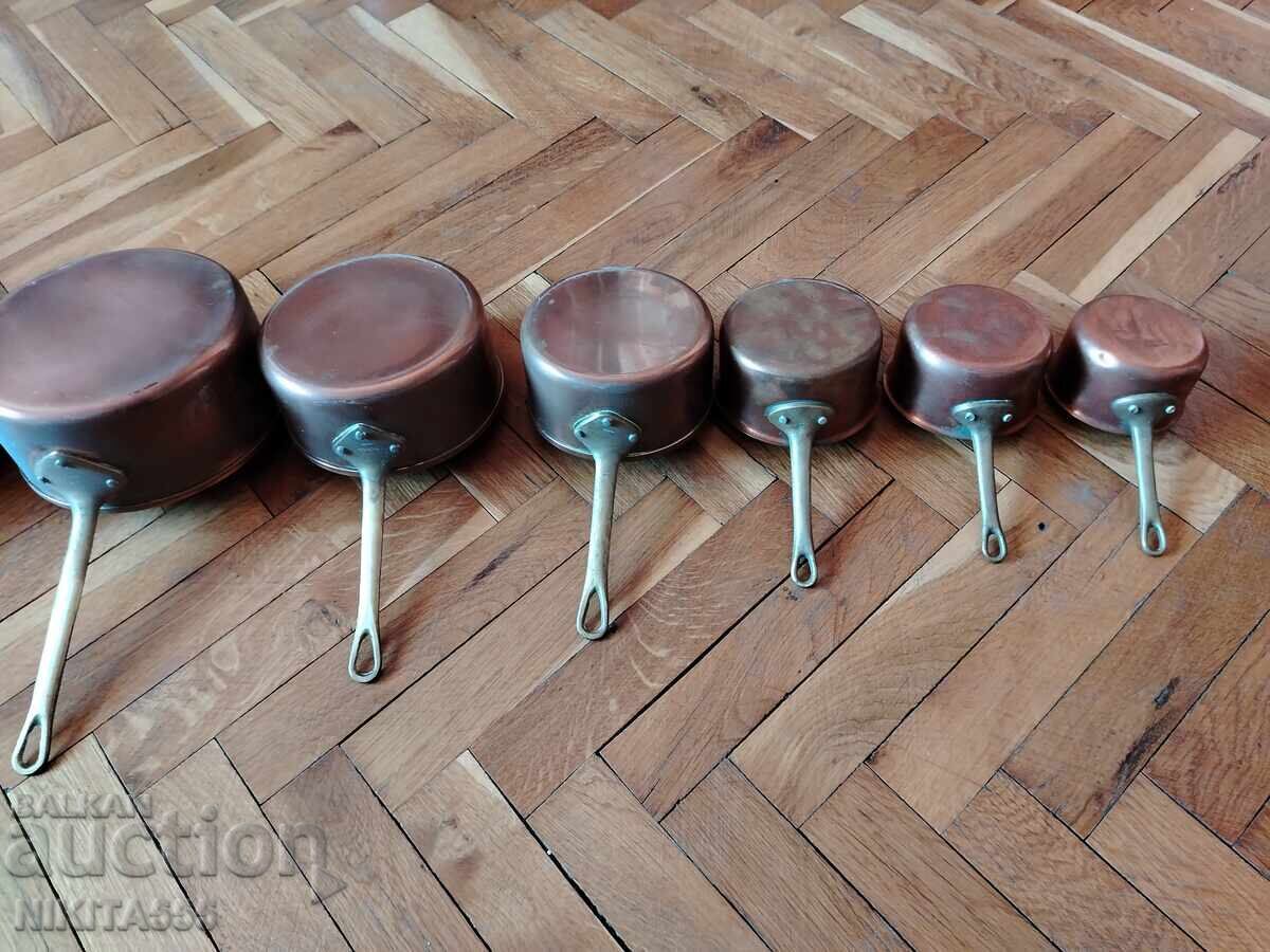 Παλιά χάλκινα τηγάνια, τηγάνι, κατσαρόλα, κασσερόλα, κατσαρόλα - 8 τμχ - 7