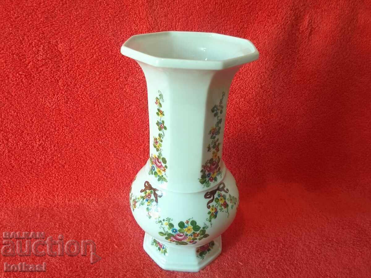 LIGHT GDR Old Porcelain Vase Flowers Germany - 7