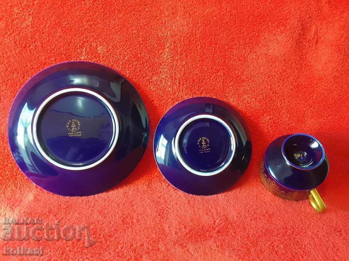 Set vechi triplu LICHTE Cobalt - ceașcă, 2 farfurii Germania RDG - 6
