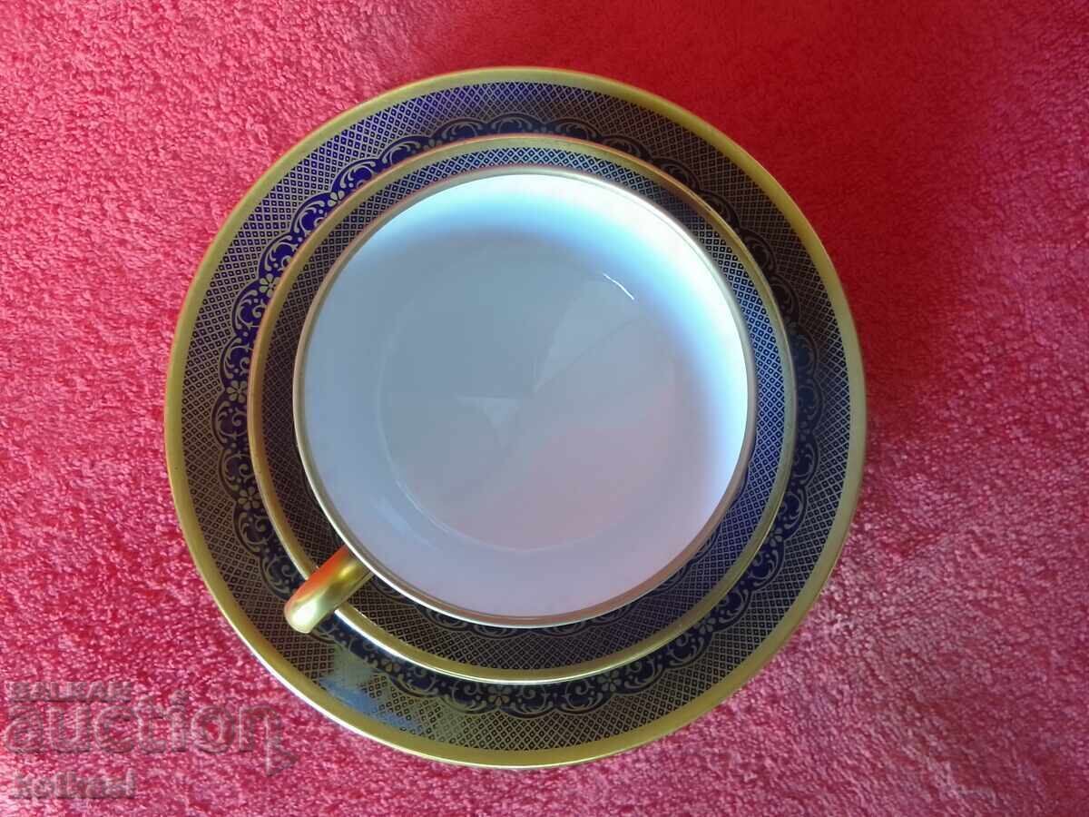 Set vechi triplu LICHTE Cobalt - ceașcă, 2 farfurii Germania RDG - 7