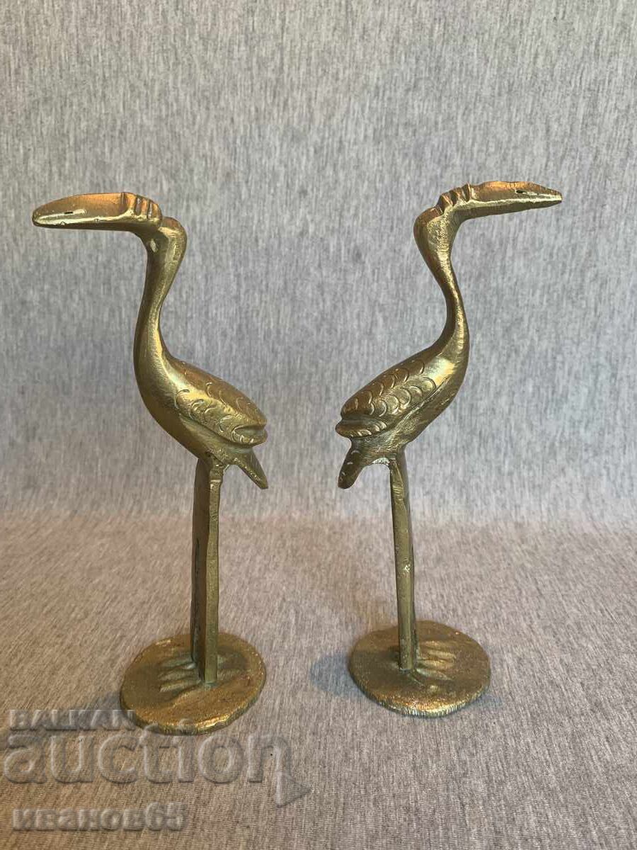 Old brass bird figurines: stork, crane with price 65.00 BGN | € 33.23 Old brass bird figurines: stork, crane with price 65.00 BGN | € 33.23