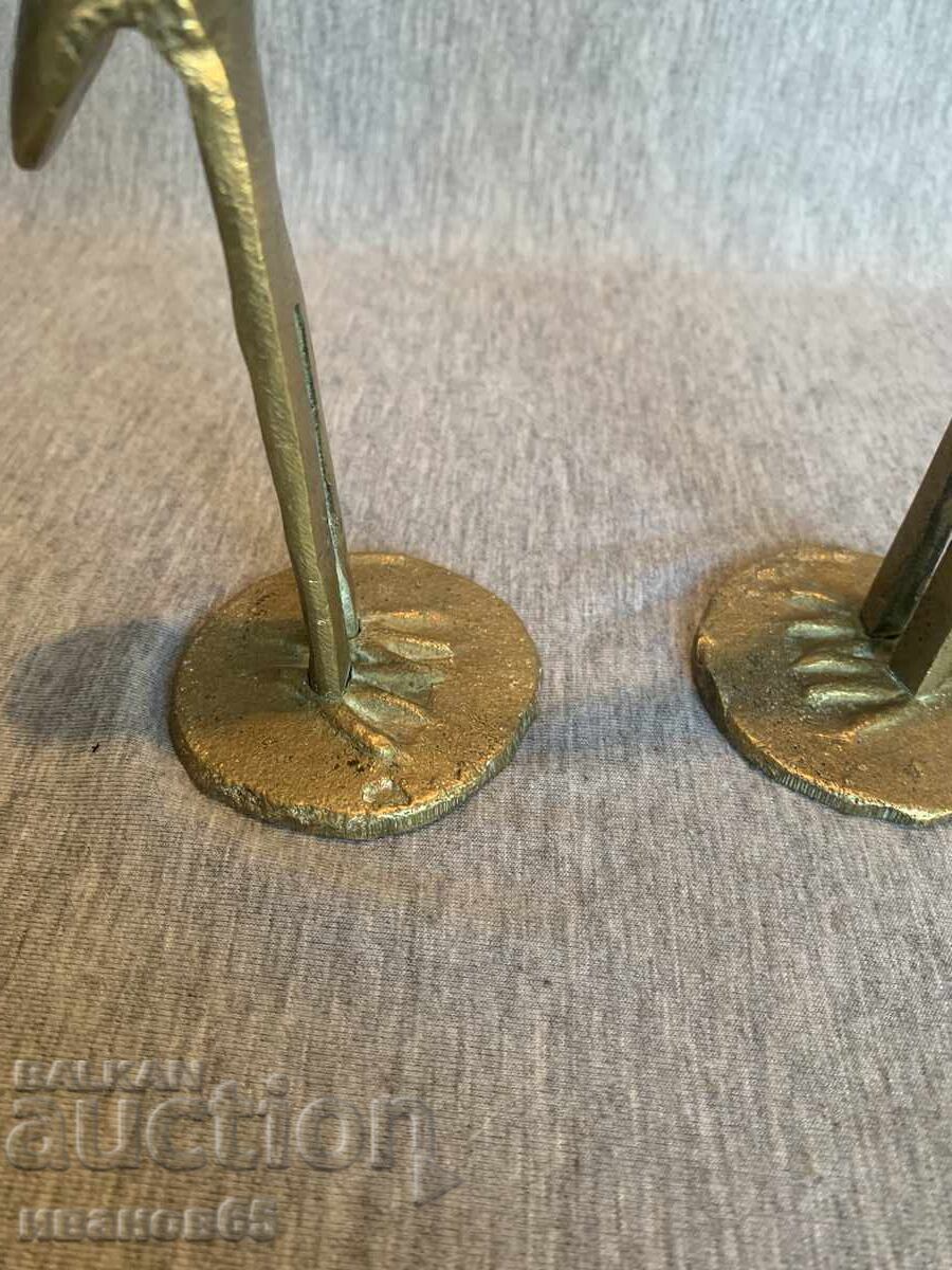 Old brass bird figurines: stork, crane - 5 Old brass bird figurines: stork, crane - 5