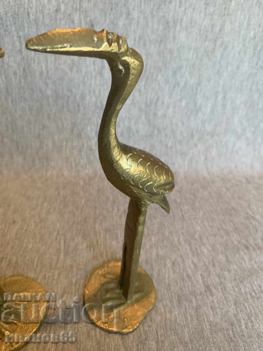 Old brass bird figurines: stork, crane - 6 Old brass bird figurines: stork, crane - 6