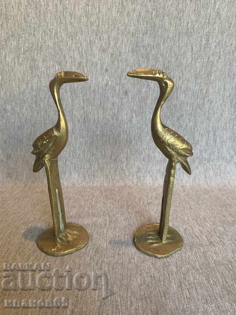 Old brass bird figurines: stork, crane Old brass bird figurines: stork, crane