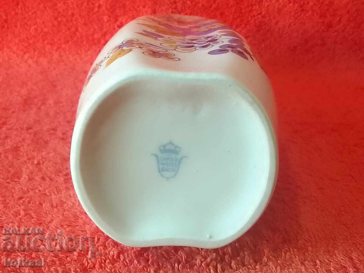 Παλιά πορσελάνινη βάζα Ανατολικής Γερμανίας Unterweissbach λουλούδια - 6