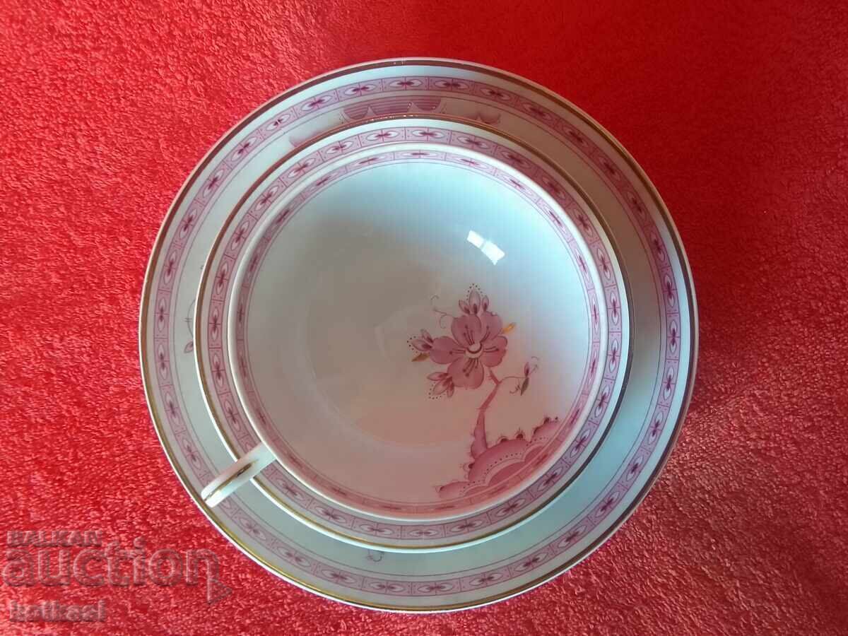 Old triple set WALLENDORF - cup, 2 plates Germany GDR flowers - 7