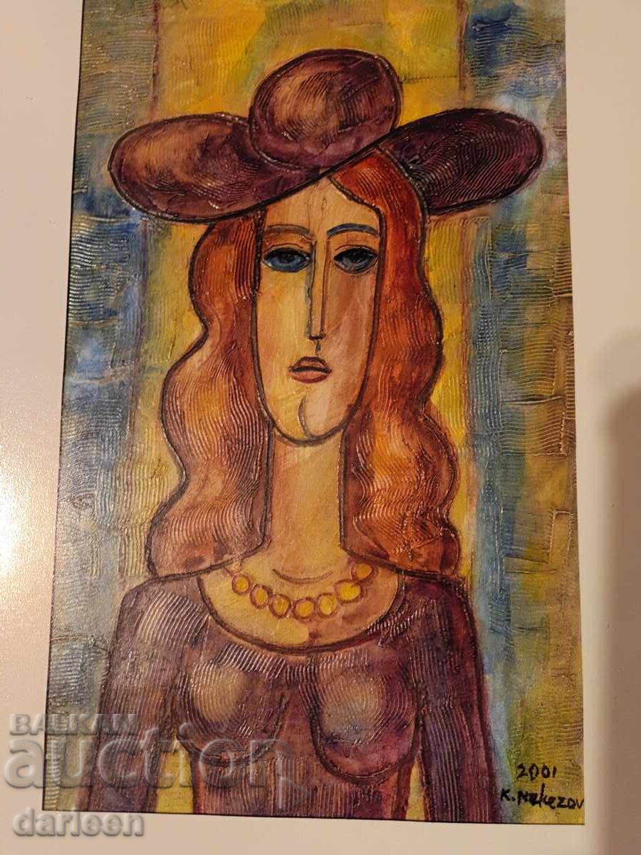 Auction  Beautiful Woman with a Hat, Krustyo Nekezov - Burning