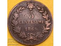 5 centesimi 1862 N - Naples Italy 25mm