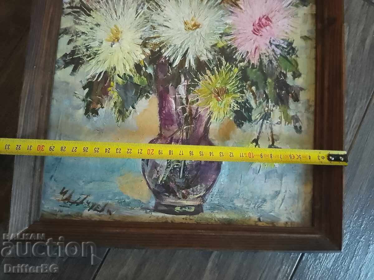 Still life, oil on fiberboard, signed - 7