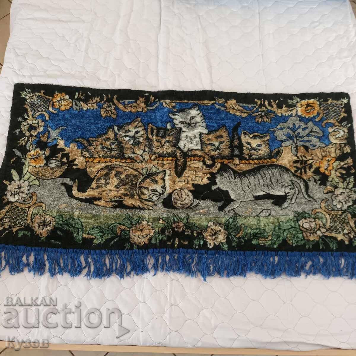 Auction Plush rug from the 60s with cats Auction Plush rug from the 60s with cats