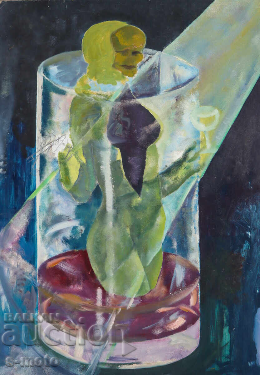 Auction  Large oil painting abstract composition nude body