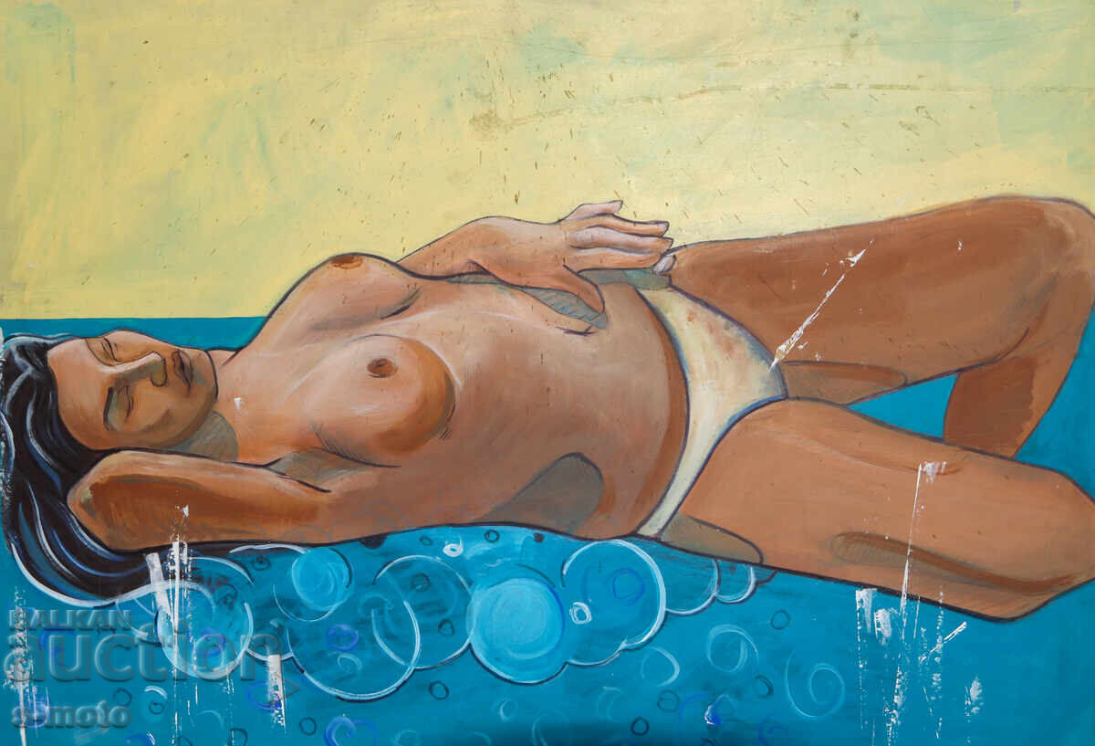 Auction  Large painting, tempera paints, nude body