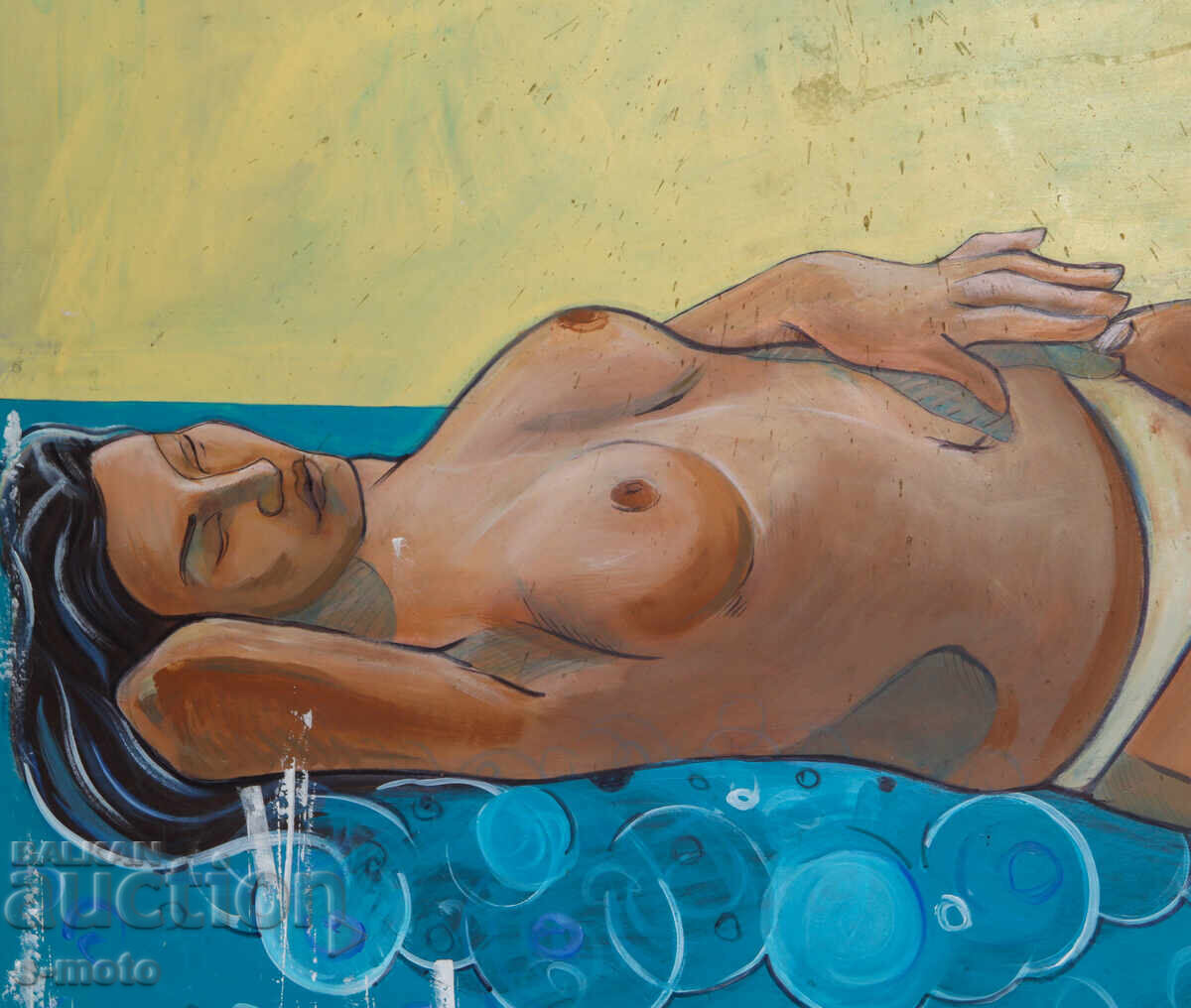 Delivery of Large painting, tempera paints, nude body