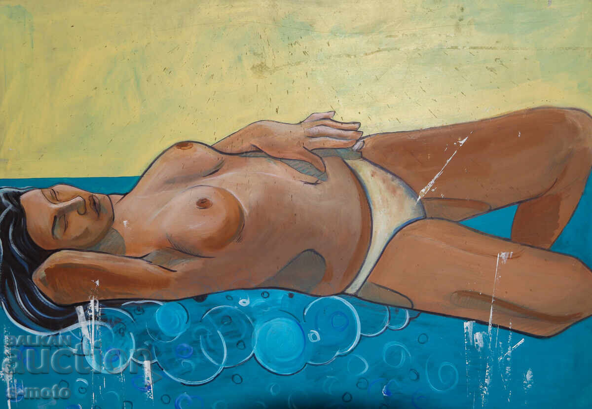 Large painting, tempera paints, nude body