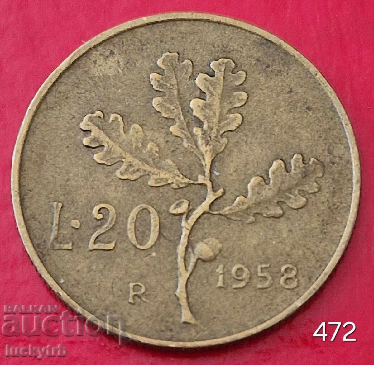 20 лири 1958 - Италия