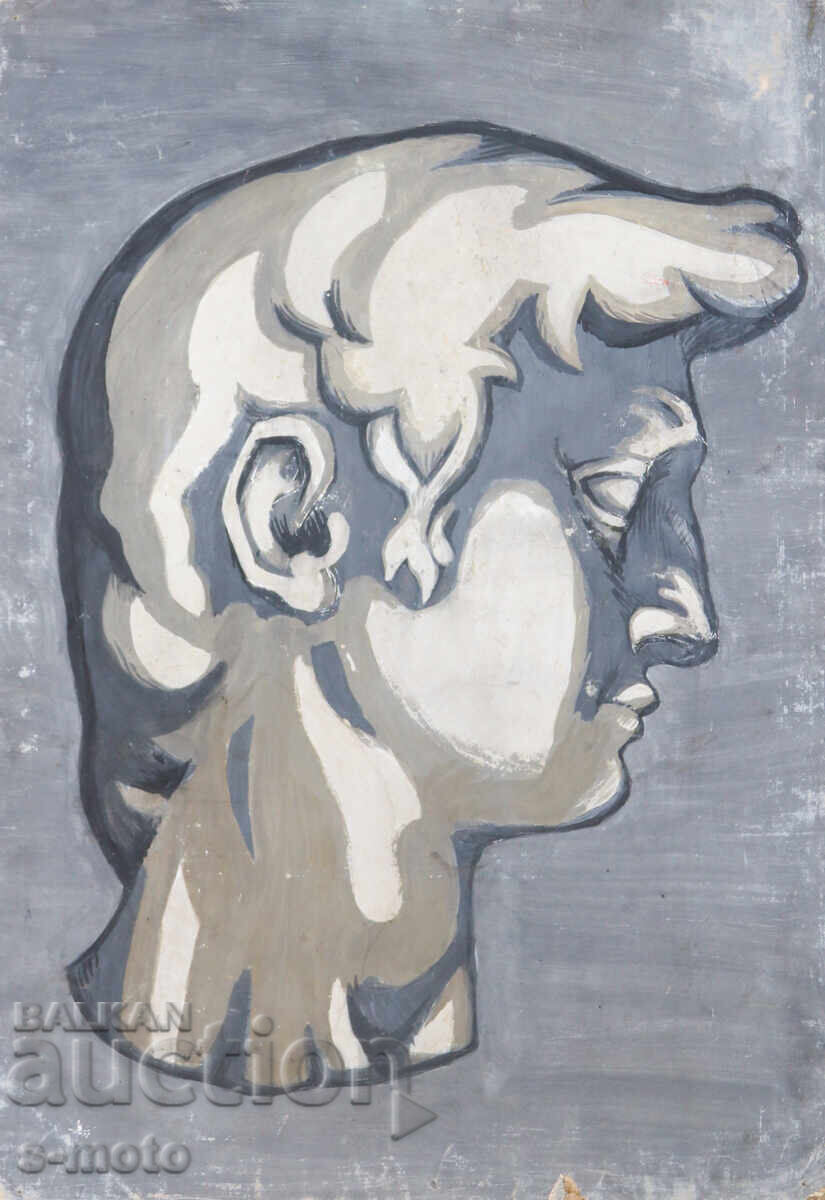 Auction  Old large gouache painting portrait