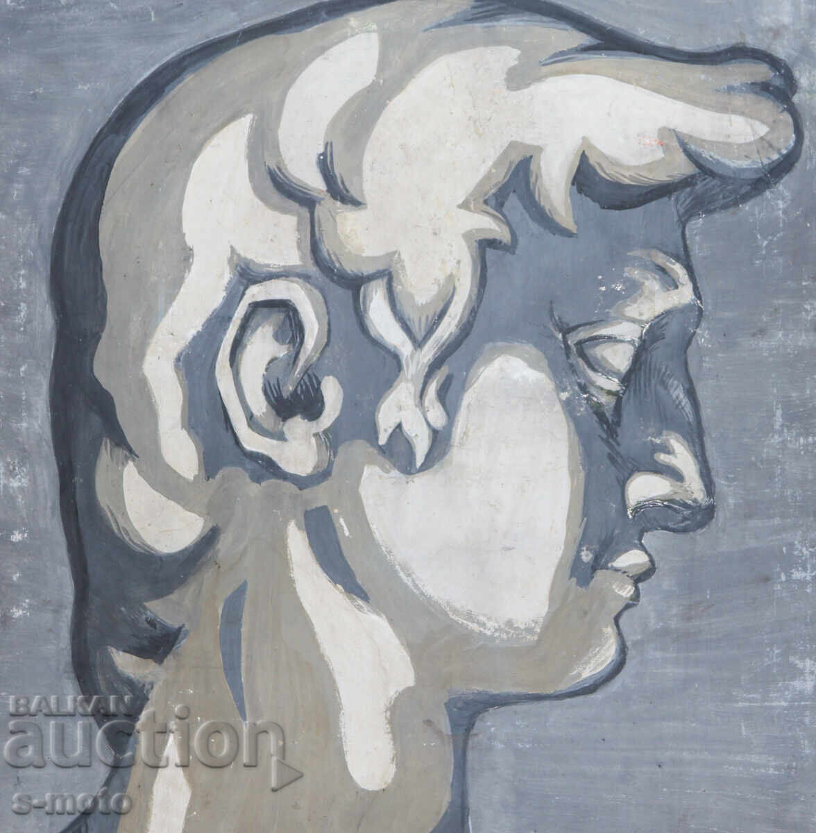 Old large gouache painting portrait - 5