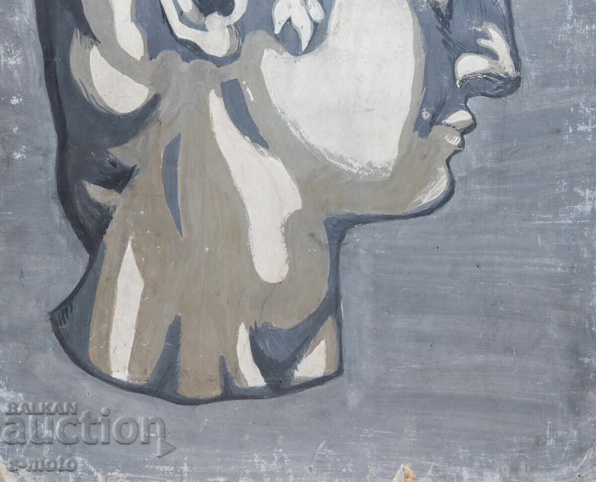 Old large gouache painting portrait - 6