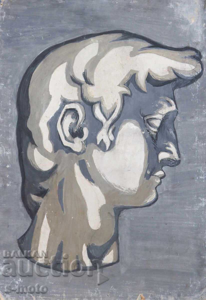 Old large gouache painting portrait