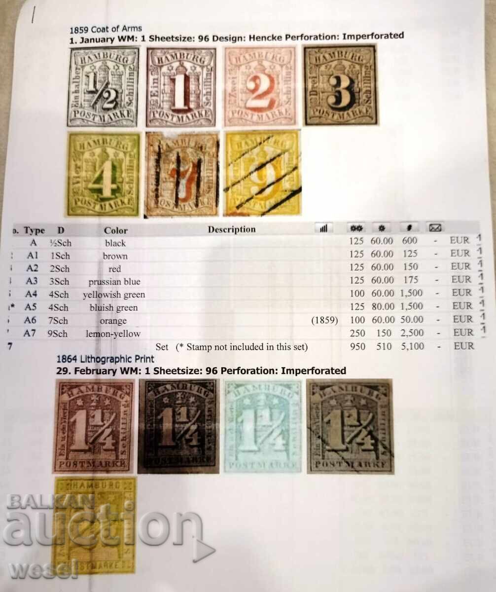 Доставка на Пощенски марки Хамбург 1859 - 1867 година.