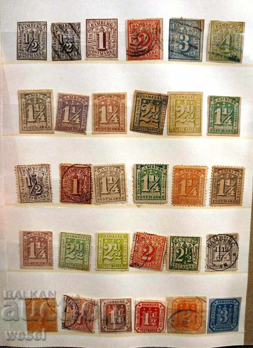 Пощенски марки Хамбург 1859 - 1867 година.