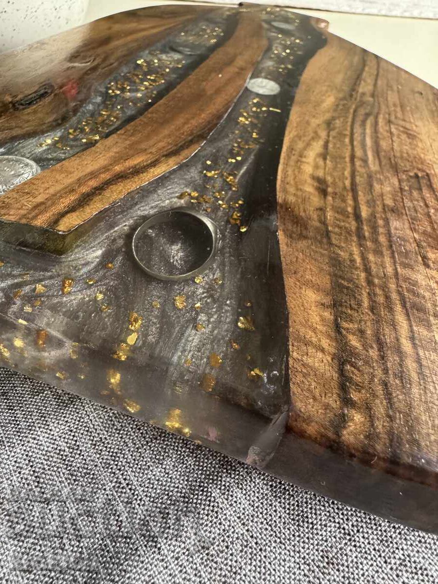 Delivery of Walnut serving board with epoxy resin and silver