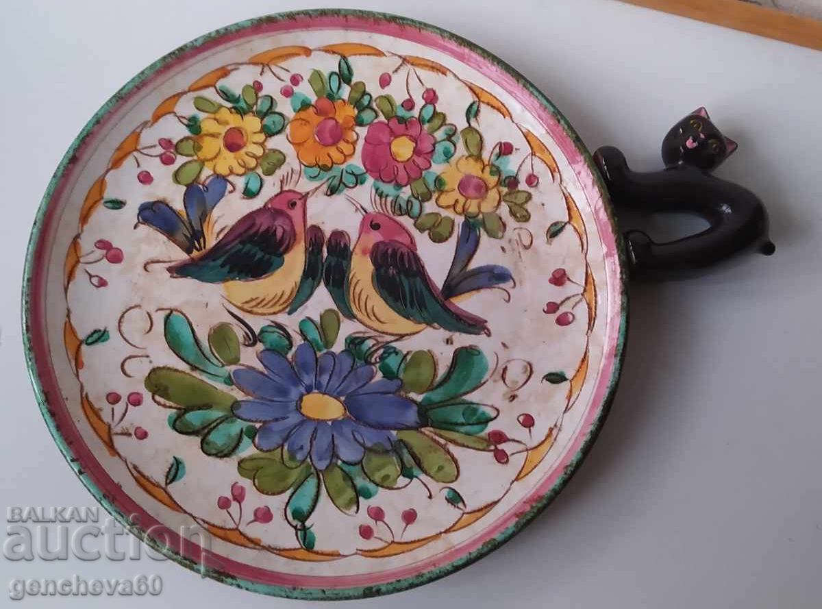 Аукцион Красива чиния за стена майолика и коте/Италия