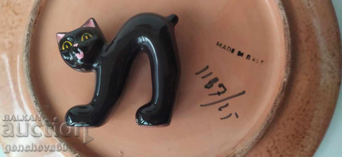 Красива чиния за стена майолика и коте/Италия - 5