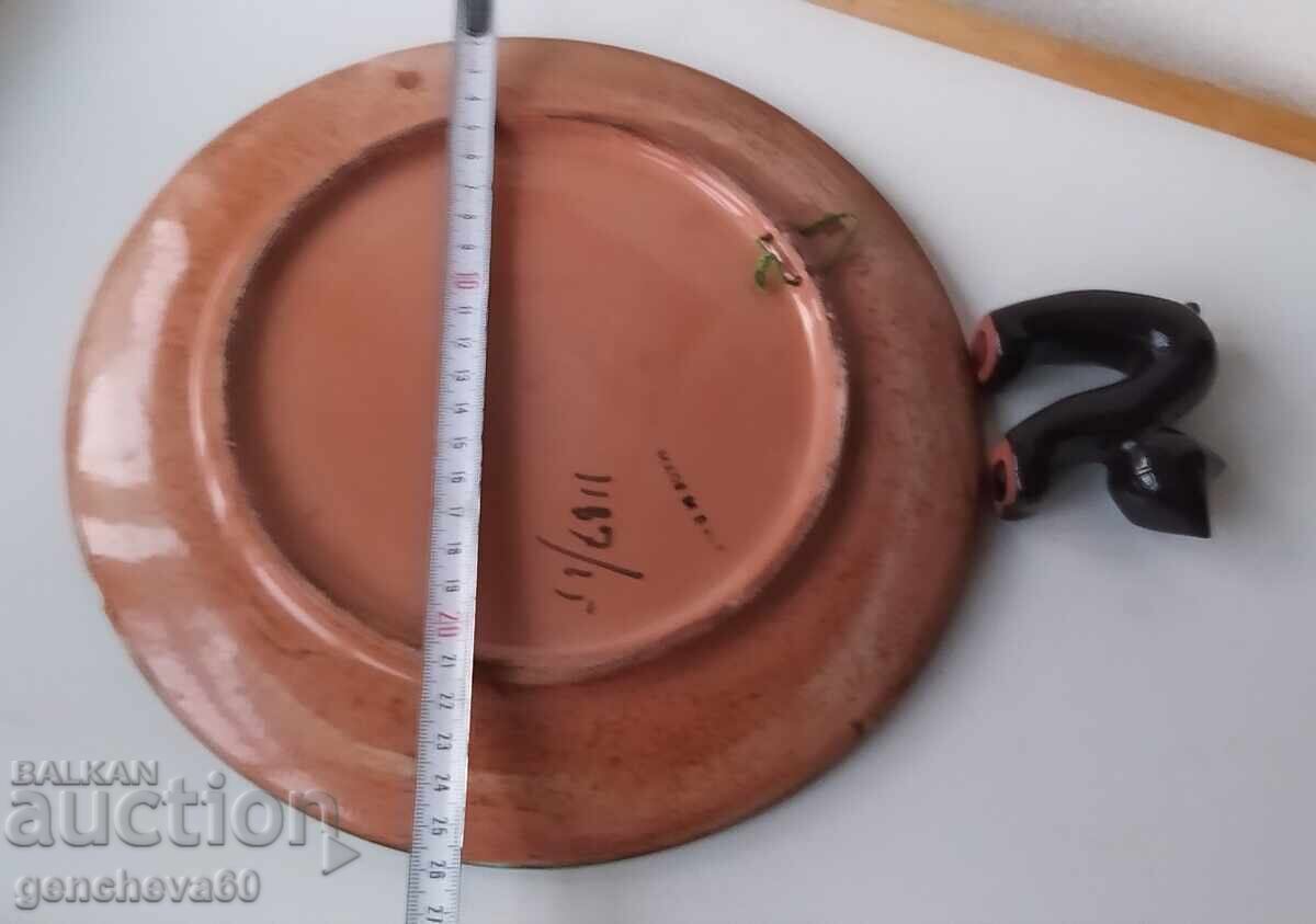 Frumoasă farfurie de perete „Pui” majolică și pisică/ Italia - 6