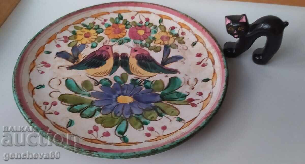 Frumoasă farfurie de perete „Pui” majolică și pisică/ Italia - 7