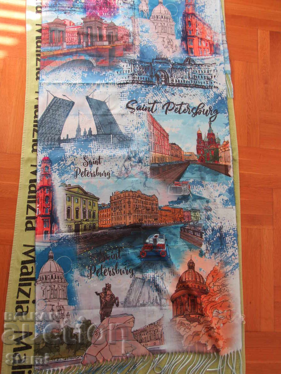 Eșarfă fină cu două fețe, cu imprimeu cașmir și lână, din Sankt Petersburg, R - 6 Eșarfă fină cu două fețe, cu imprimeu cașmir și lână, din Sankt Petersburg, R - 6