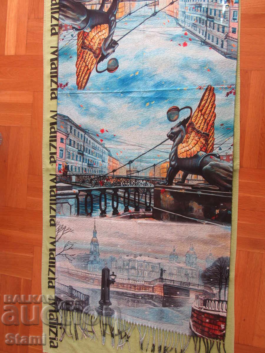 Fine double-faced cashmere and wool print scarf from Saint Petersburg, Russia with price 69.00 BGN | € 35.28