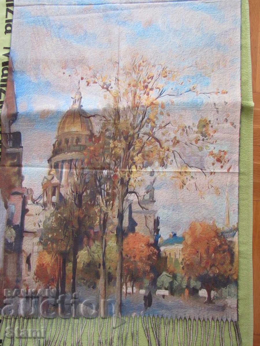 Fine double-faced cashmere and wool print scarf from Saint Petersburg, Russia - 5