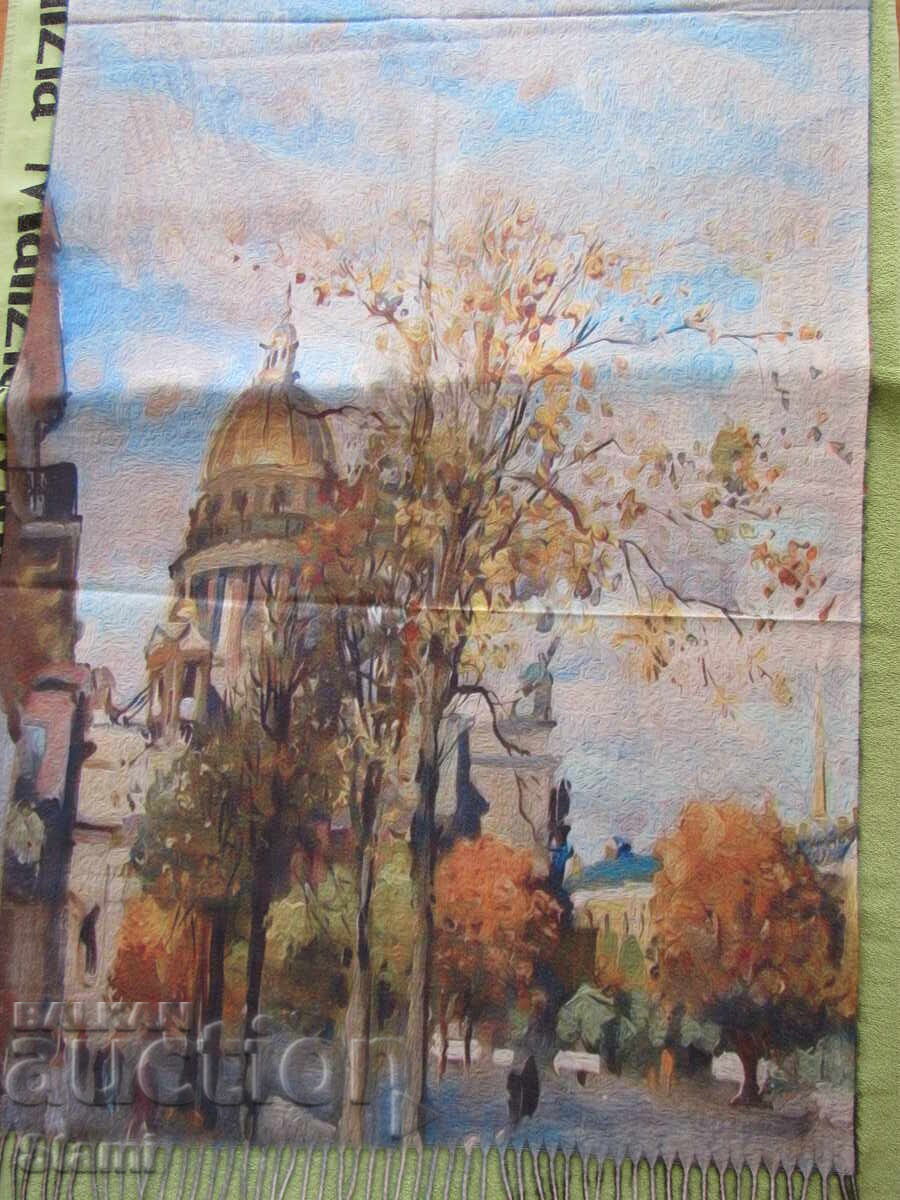 Fine double-faced cashmere and wool print scarf from Saint Petersburg, Russia - 6