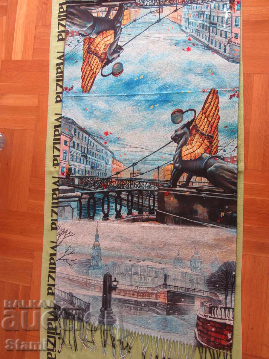 Fine double-faced cashmere and wool print scarf from Saint Petersburg, Russia