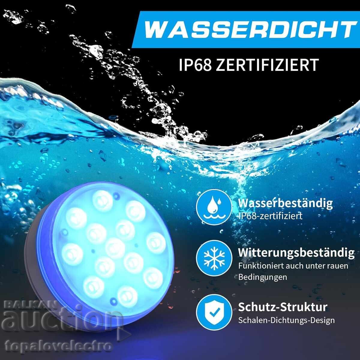 4 RGB LED Pool Lights, IP68 Waterproof with Remote Control with price 26.00 BGN | € 13.29