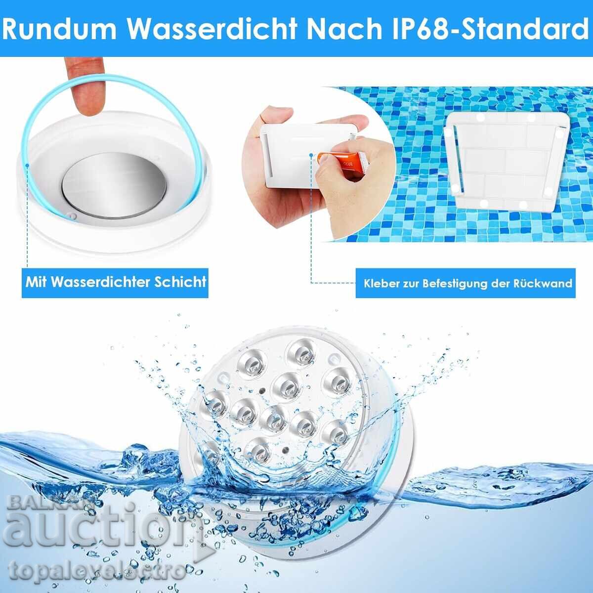 Auction  4 RGB LED Pool Lights, IP68 Waterproof with Remote Control