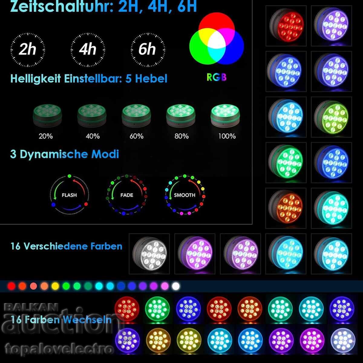 Delivery of 4 RGB LED Pool Lights, IP68 Waterproof with Remote Control